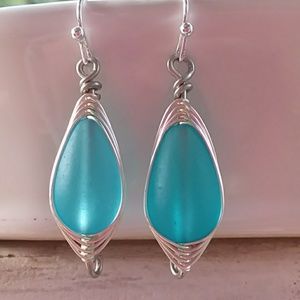 Caribbean Blue Sea Glass Earrings